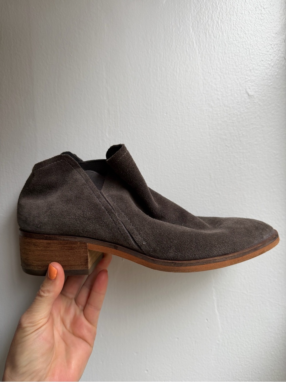 Dolce Vita Grey Suede Ankle Bootie with Wood Heel